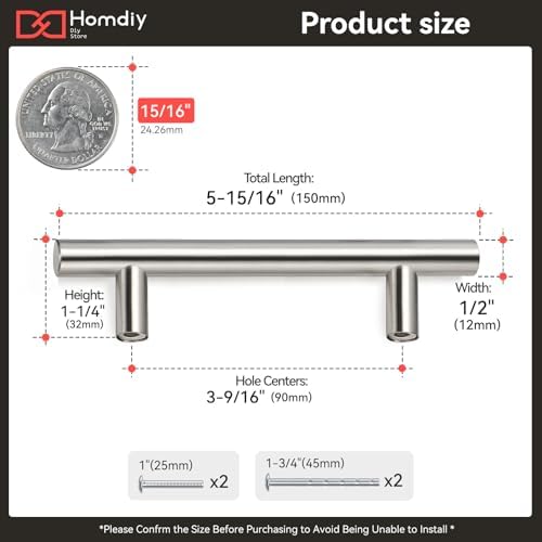Homdiy 15 Pack 3-1/2 Inch Brushed Nickel Cabinet Pulls - Modern Handles for Drawers and Doors, Stainless Steel Hardware