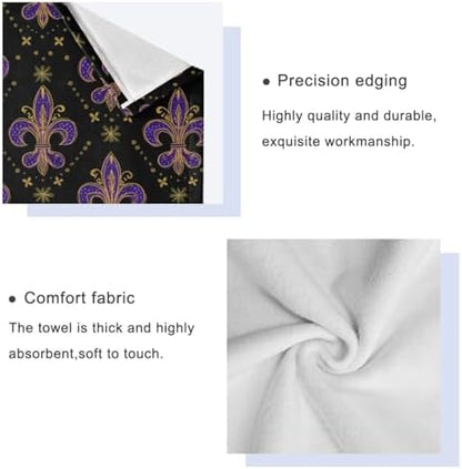 Naanle Mardi Gras Purple Soft Decor 3 Pcs Towels Set, 1 Bath Towel+1 Hand Towel+1 Washcloth, Multipurpose for Bathroom, Hotel, Gym, Spa and Beach