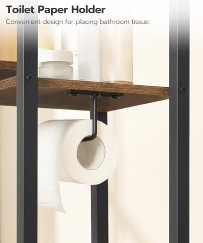 HOOBRO Over The Toilet Storage Rack, 8-Tier Bathroom Organizer Over Toilet Shelf | freestanding Over the Toilet Storage for Toilet Paper Holder,Space Saver, Rustic Brown and Black BF86TS01