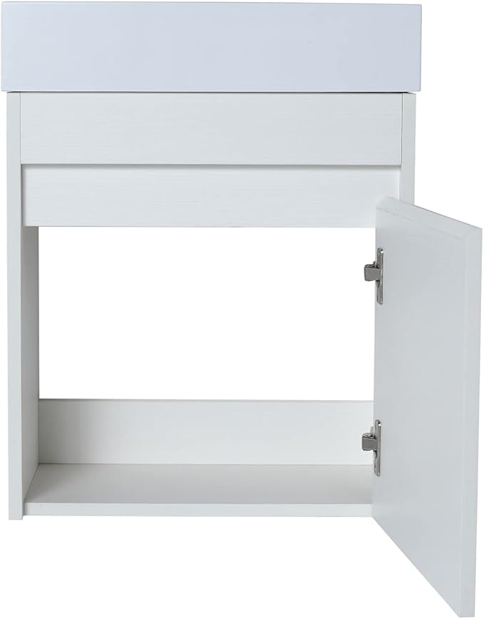 Henf Wall Mount 18 Inch Bathroom Vanity W/Sink Combo for Small Space, Modern Design Vanity Cabinet Gel Basin Countertop, Float Mounting Design Cabinet Set with Single Soft Close Doors(Without Faucet)