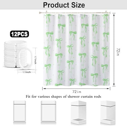 Bow Shower Curtain for Bathroom, Teen Girls Theme, Green, 72x72 Inches