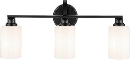 Kichler Gioe 24.25" 3-Light Vanity Light with Opal Glass in Black, Damp Rated, for Bathroom, Powder Room, Over a Mirror, (24.25" W x 10.5" H), 55226BK