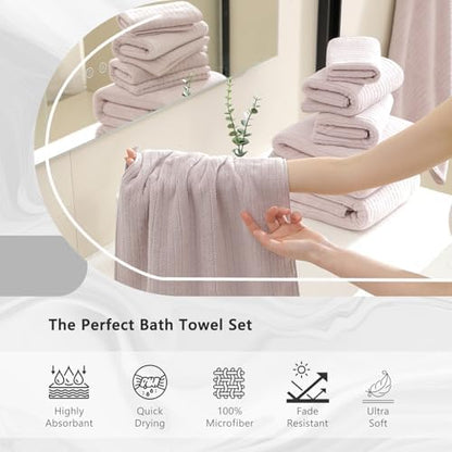 18 Piece Bath Towels Set,Soft Family Bathroom Towel Set with Hanging Loops-6 Bath Towels,6 Hand Towels,6 Washcloths,Highly Absorbent Quick Dry Shower Towel for Bathroom,Hotel,Spa-Blush Pink Towel Set