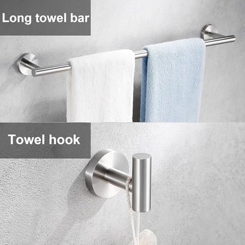 6 Pieces Brushed Nickel Bathroom Hardware Accessories Set, SUS304 Stainless Steel 24 Inch Bath Towel Bar Set, Round Bathroom Towel Holder Set, Towel Racks for Bathroom Wall Mounted