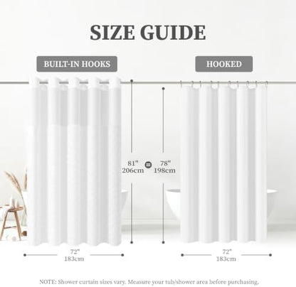 BTTN 72x81 Ringless Linen Textured Shower Curtain with Snap in Liner, White