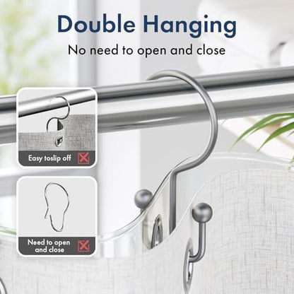 Bathway Shower Curtain Hooks Silver Shower Curtain Rings, 12 Pcs Double Hook Shower Curtain Hooks Rings Shower Curtain Hangers Rust Proof, Metal Shower Hooks for Bathroom Shower Curtain Rod