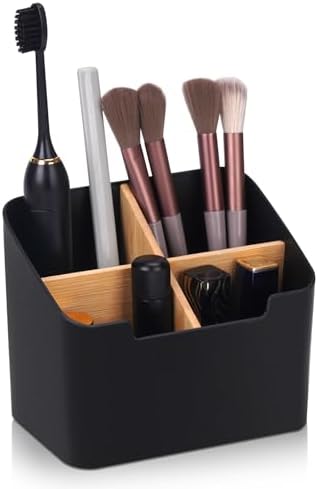 Ayswupt Toothbrush Holders for Bathrooms,Electric Toothbrush and Toothpaste Holder with Divider for Bathroom Countertop Organizer,Toothbrush Caddy for Kids Family Counter Vanity Storage Black