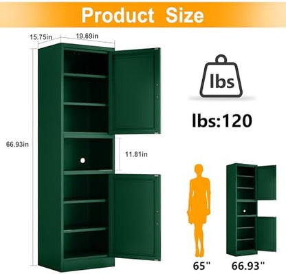 Ckzbx Tall Narrow Storage Cabinet 66.93" H Tall Bathroom Cabinet Metal Pantry Cabinets, 4 Adjustable Shelves for Kitchen, Home Office, Living Room, Dinning Room (20 inches Wide Green)