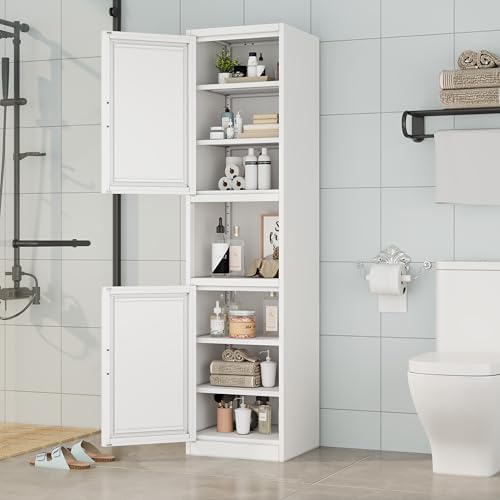 Ckzbx Tall Narrow Storage Cabinet 66.93" H Tall Bathroom Cabinets Metal Pantry Cabinet, 4 Adjustable Shelves for Kitchen, Home Office, Living Room, Dinning Room (16 inches Wide White)