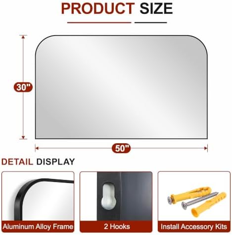 Bathroom Black Vanity Mirror for Over Sink, 30" x 50"
