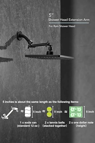5 Inch Adjustable Shower Head Extension Arm With Locking Set Screw, Singing Rain Metal Matte Black Angle Height Adjustable, Easy To Install, G1/2 Universal Connector Compatible (Matte Black Finish)