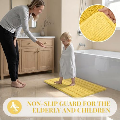 Bcoimo Bath Rug Mat,Yellow Chenille High Absorbent Bathroom Shower Tub Mats