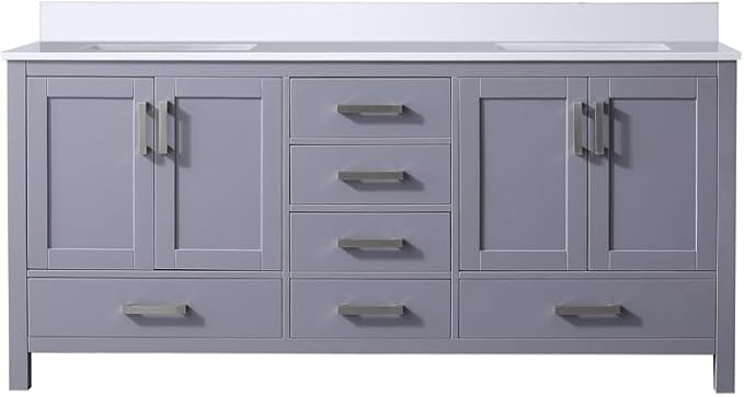 Jacques 72 in. W x 22 in. D Dark Grey Double Bath Vanity and White Quartz Top