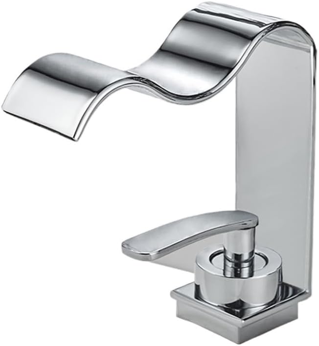 Bathroom Sink Faucet Deck Mounted Hot Cold Brass Mixer Waterfall Basin Faucets Lavatory Washbasin Water Tap(Silver,G1/2)