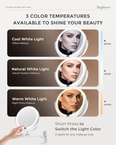 Brightown-Wall-Mounted-Lighted-Makeup-Mirror-Magnifying 1X/10X 8" with LED