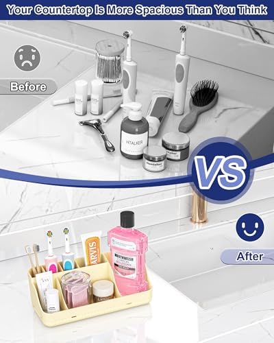 Bathroom Counter Organizer and Storage, 7 Slots Detachable Toothbrush Holders for Bathrooms, Anti-Slip Electric Toothbrush and Toothpaste Holder Countertop Vanity Organizer Accessories for Adults Kids