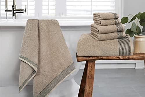 Belizzi Home 100% Cotton Ultra Soft 6 Pack Towel Set, Contains 2 Bath Towels 28x55 inchs, 2 Hand Towels 16x24 inchs & 2 Washcloths 12x12 inchs, Compact Lightweight & Highly Absorbant - Tan