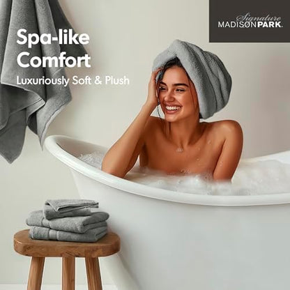 Madison Park 800GSM 100% Cotton Bathroom Bath Towel Set of 8, Grey