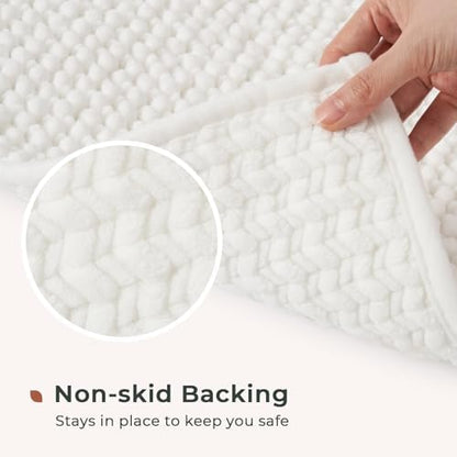 FRESHMINT Chenille Bath Rugs Set 2 Pieces, White, 17''x24''+20''x32''