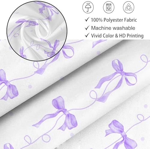 Purple Bow Shower Curtain for Bathroom Decor, Teen Girls Theme, 72x72In