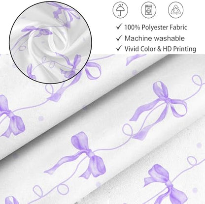 Purple Bow Shower Curtain for Bathroom Decor, Teen Girls Theme, 72x72In
