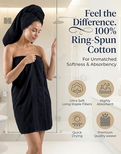 LANE LINEN Bath Towel Set Quick Dry 100% Cotton 24 Piece Soft - Black