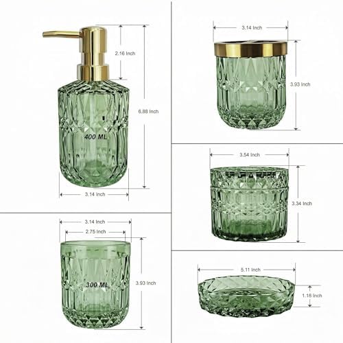 LaMarriti Green Bathroom Accessories Set, 6 Pcs Clear Glass Bathroom Set