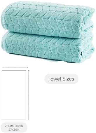 BAGNO MILANO Turkish Cotton Bath Towels, Hand Towels - Soft Plush Jacquard Collection Luxury Towels Set (Aqua Green, Bath Towel Set of 2)