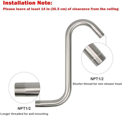 NearMoon S Shaped Shower Head Riser Arm, Shower Extender Arm with Flange, Standard 1/2" Connection- Bathroom Accessory (10 Inch, Brushed Nickel)