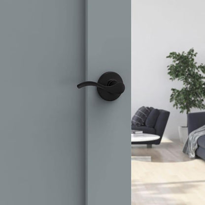 Kwikset Balboa Dummy Door Handle, Single Sided Lever for Closets, French Double Doors, and Pantry, Matte Black Non-Turning Left Handed Interior Push/Pull Lever