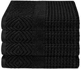 Texere 100% Organic Cotton Jacquard Towel Sets (Black (Diamond), 4 Bath Towels)