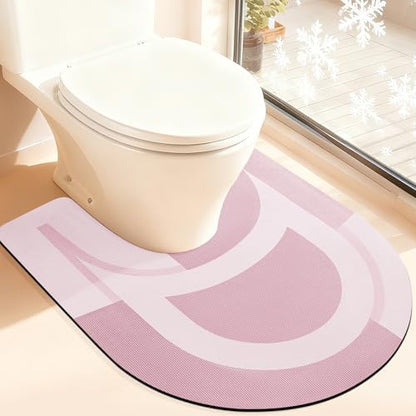 ACCUMTEK Non Slip Bath Mat, Thin Bathroom Rugs Fit Under Door, Quick Dry Bath Mats, Machine Washable Bath Rugs for Bathroom, Bathtub & Kitchen, Pink/Bordered/U-Shaped 24"x20"