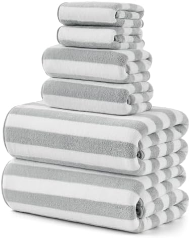 REDKISS Ultra Soft Bath Towel Sets 6-Piece 35"x70" | 100% Microfiber, Highly Absorbent & Quick Dry | Grey Towels for Bathroom, Spa, Gym | 2 Bath, 2 Hand, 2 Washcloths