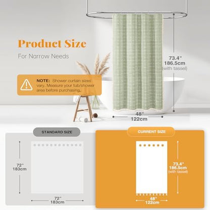 BTTN 48x72 Boho Farmhouse Linen Heavy Duty Shower Curtain Set, Sage Green
