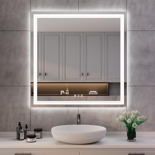 ISKM 36x36 LED Mirror for Bathroom, Front and Back Lit, Anti-Fog, Dimmable