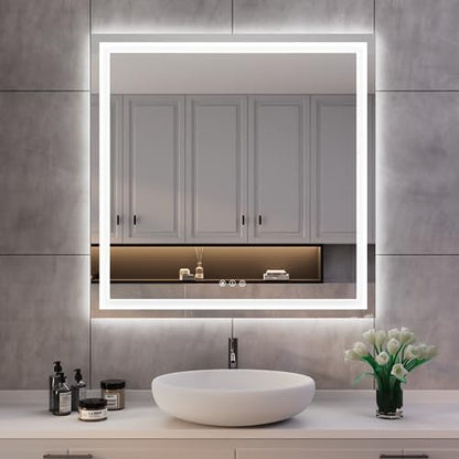 ISKM 36x36 LED Mirror for Bathroom, Front and Back Lit, Anti-Fog, Dimmable