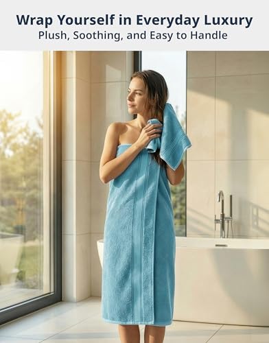 LANE LINEN Bath Sheet - Zero Twist - 4 Pack (35"x66") Towels - Ultra Soft & Super Absorbent - Hotel Collection Oversized Bath Towel Sets - Upgrade Your Daily Routine to a spa-Like Retreat - Blue