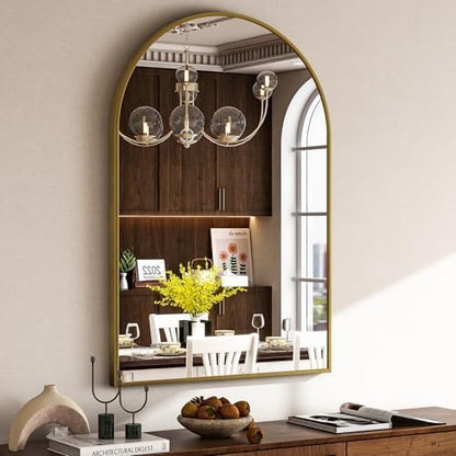 HARRITPURE 16"x24" Arched Bathroom Mirror - Gold Wall Mounted Mirror - Black Arch Mirror - Aluminum Alloy Frame Bathroom Mirror Living Room, Bedroom, Bathroom and Entryway