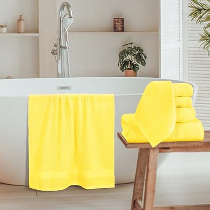 Belizzi Home 8 Piece Towel Set 100% Ring Spun Cotton, 2 Bath Towels 27x54, 2 Hand Towels 16x28 and 4 Washcloths 13x13 - Ultra Soft Highly Absorbent Machine Washable Hotel Spa Quality - Lime Yellow