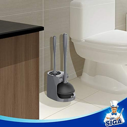 MR.SIGA Toilet Plunger and Brush Combo for Toilet Cleaning, Gray, 2 Set (Pack of 6)