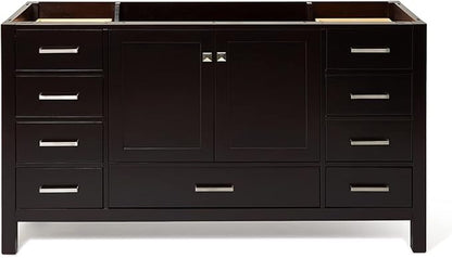 ARIEL Cambridge 60-inch Bathroom Vanity Base Cabinet,Solid Wood, 2 Soft Closing Doors, 9 Dovetail Drawers, Espresso