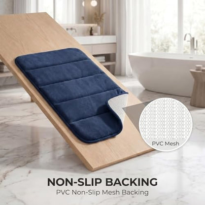 2 Piece Memory Foam Bath Mat Set, Extra Soft Absorbent Bathroom Rugs with U-Shaped Toilet Rug, Non-Slip Backing, Machine Washable, 24x16 + 20x20 U-Shaped, Navy Blue
