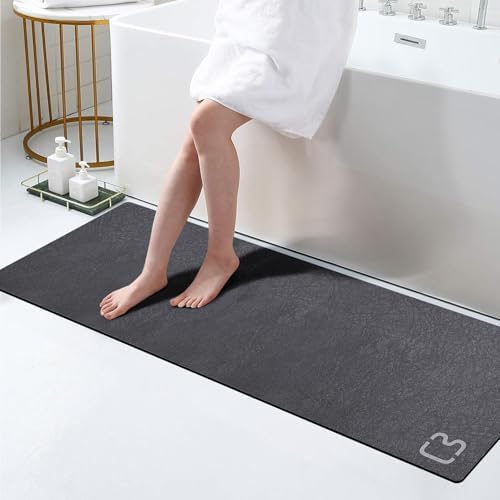 Dark Grey Long Bathroom Rugs Large Stone Bath Mats for Bathroom,15.7"x47.2"