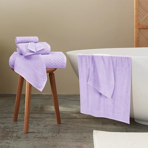 MyOwn Premium Cotton 6 Pack Towel Set for Bathroom, Contains 2 Bath Towels 28x55 inch, 2 Hand Towels 16x24 inch & 2 Wash Coths 12x12 inch, Ideal Everyday use, Compact & Lightweight - Purple