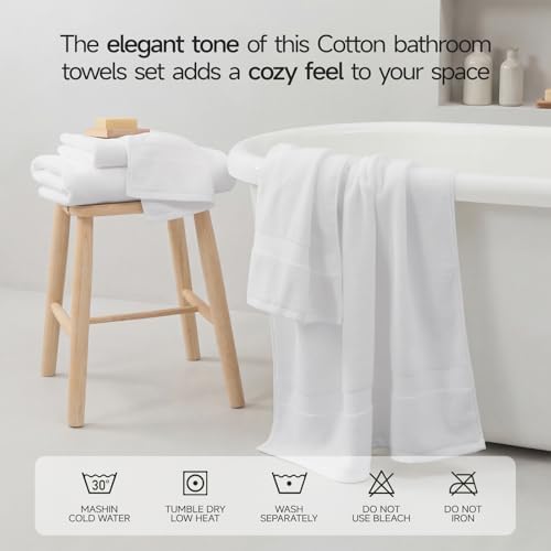 ecolook 2 Pack 100% Cotton Bath Towels, 28 x 55 Inches, Soft