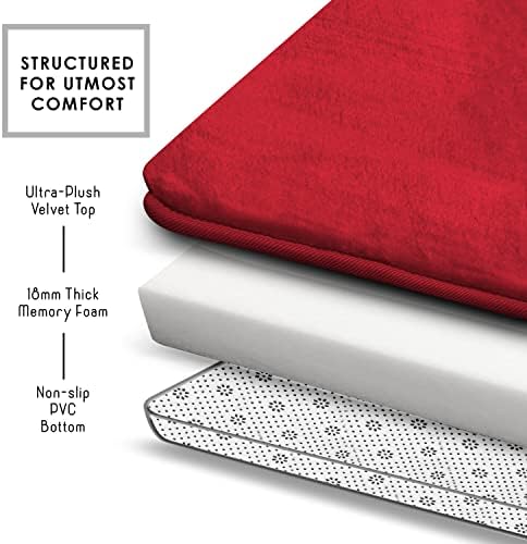 Clara Clark 3 Piece Bathroom Rugs Bath Mat Set, Velvet Memory Foam Bath Mats for Bathroom - Non-Slip, PVC Backing Bath Rugs, Washable - Dries Quickly, Burgundy