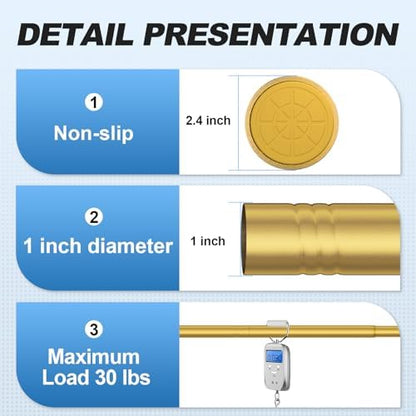 CorkLatta Gold Shower Curtain Rod 31 to 92 Inch,1 Inch Diameter Adjustable Spring Tension Stainless Steel Telescoping Rod,Easy Install,No Rust