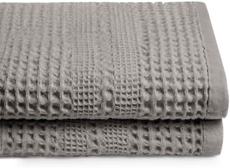 GILDEN TREE Waffle Towels for Bathroom, 100% Cotton Quick Dry Towel, Waffle Bath Towels Large, Absorbent Lightweight Travel Towel, Bath Towels Set of 2, Classic Style (Pewter)