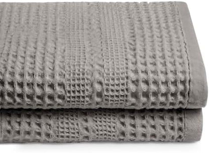 GILDEN TREE Waffle Towels for Bathroom, 100% Cotton Quick Dry Towel, Waffle Bath Towels Large, Absorbent Lightweight Travel Towel, Bath Towels Set of 2, Classic Style (Pewter)