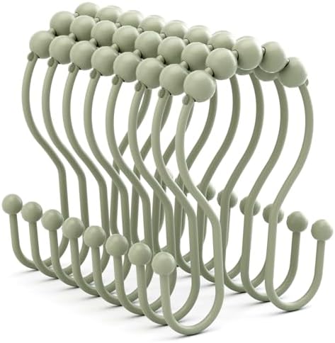 Bathway Sage Green Shower Curtain Hooks Shower Curtain Rings Rust Proof Sturdy Metal Double Shower Curtain Hooks, Shower Hooks for Shower Curtain Bathroom Shower Rod Hooks Hangers